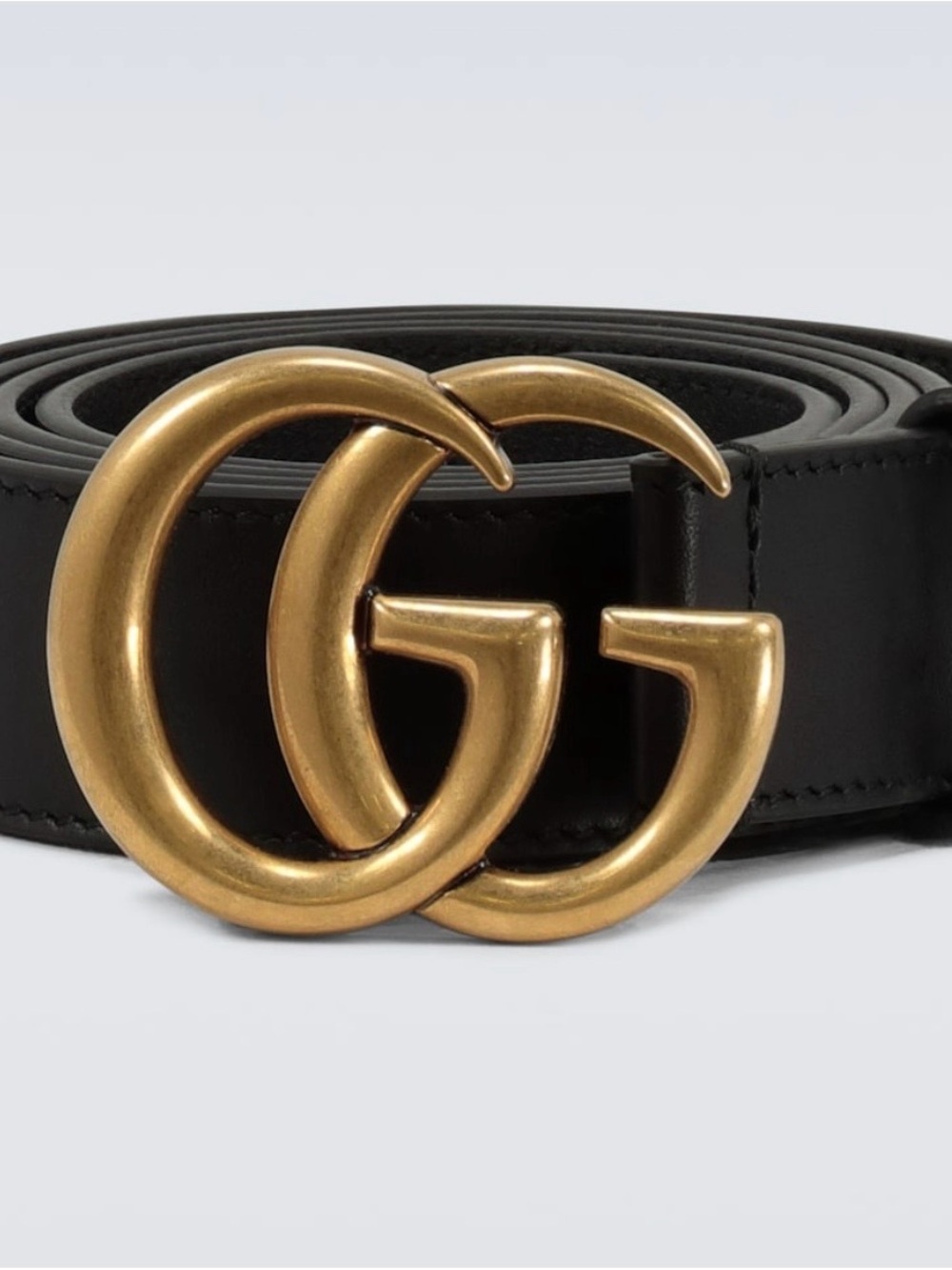 Gucci Black Leather Belt with Gold Double G Logo Buckle